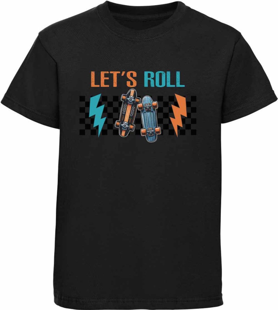 Printed Kids T-Shirt Skateboards with Let's Roll Inscription